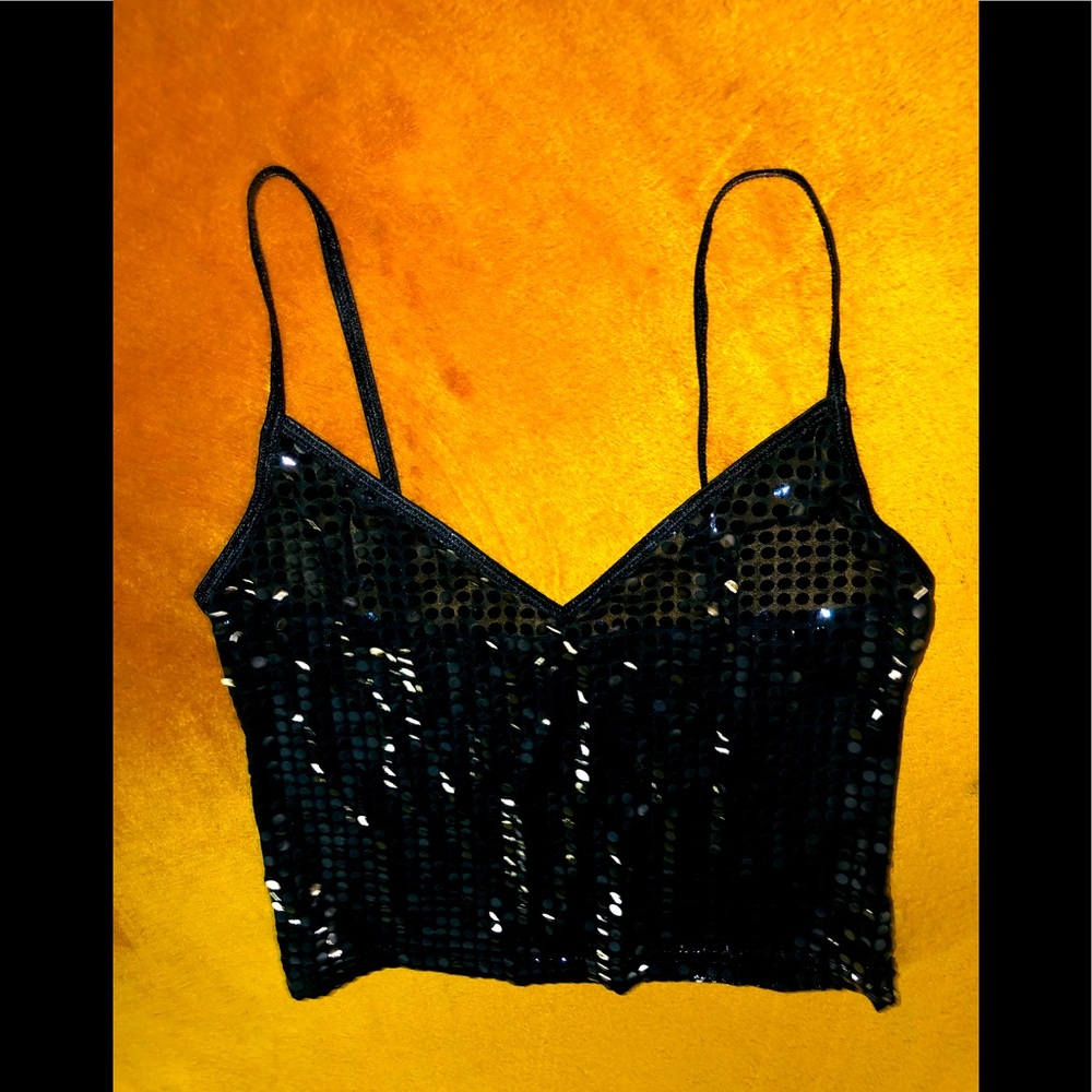 Sheer Sexy Black Sequence Crop Top